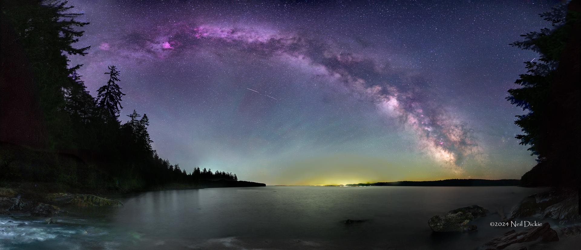 The milky way above Fishboat Bay in Victoria, BC